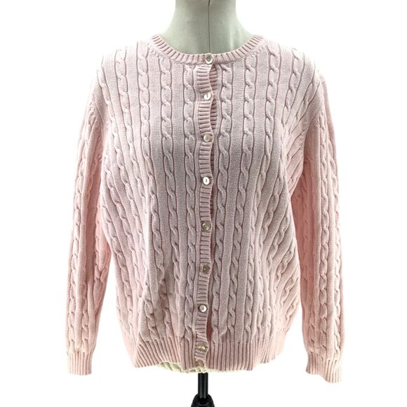 Eddie Bauer Sweaters - Eddie Bauer Pink Cable Knit Cardigan Sweater Stretch Buttons Womens Size Est L